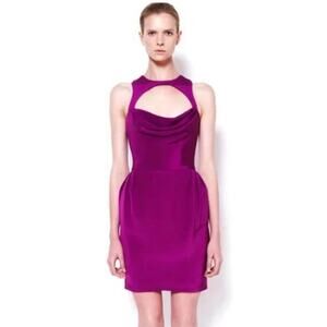 Cushine Et Ochs Royal Purple Silk Cut Out Bodice Mini Cocktail Dress 6